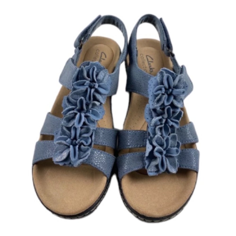 Clarks MERLIAH SHERYL Blue Leather Sz 9M Embellished Slingback Sandals